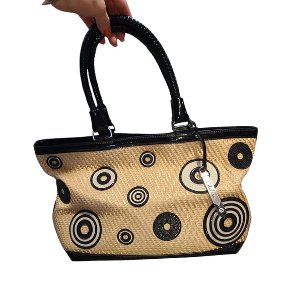 COLE HAAN Straw Handbag Patent Leather Trim